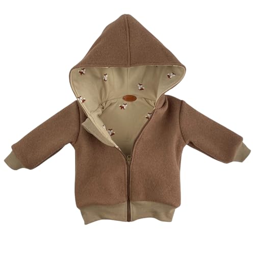 Lilakind Kinder Jacke Wolljacke Kapuzenjacke Walkjacke ReißverschlussCaramel mit Jerseyfutter Füchse Gr. 86/92- Made in Germany von Lilakind