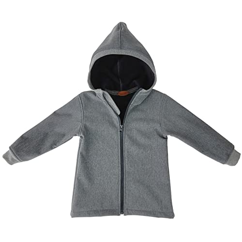 Lilakind“ Kinder oftshell Jacke Mantel mit Kapuze Mädchen Jungen Meliert Uni Grau Gr. 86/92 von Lilakind