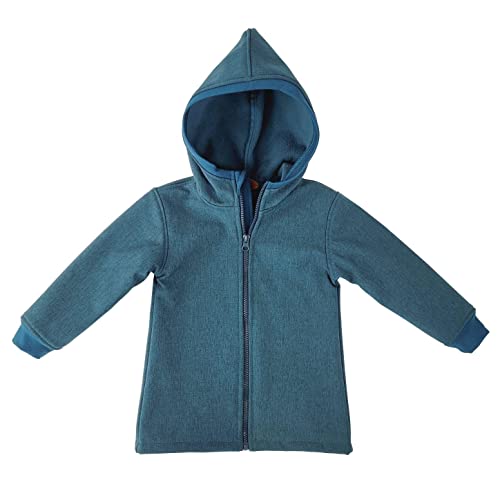 Lilakind“ Kinder oftshell Jacke Mantel mit Kapuze Mädchen Jungen Meliert Uni Petrol Gr. 116/122 von Lilakind