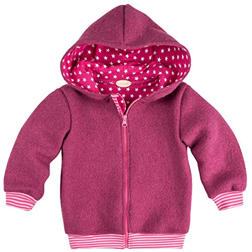 Lilakind Mädchen Jacke Wolljacke Kapuzenjacke Walkjacke Reißverschluss Pink Bündchen gestreift Innenfutter mit Sternchen Gr. 110/116 - Made in Germany von Lilakind