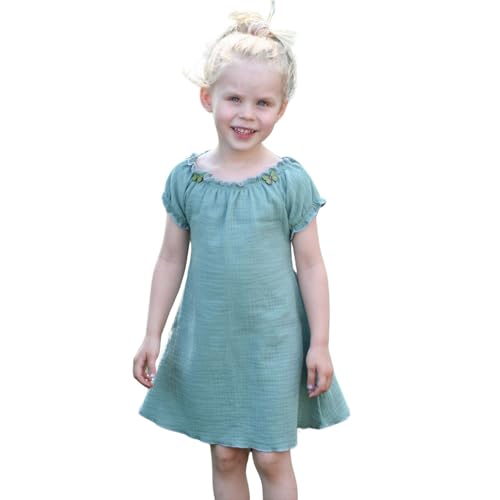 Lilakind“ Mädchen Musselin Carmen Kleid Uni Grün Gr. 116/122 - Made in Germany von Lilakind