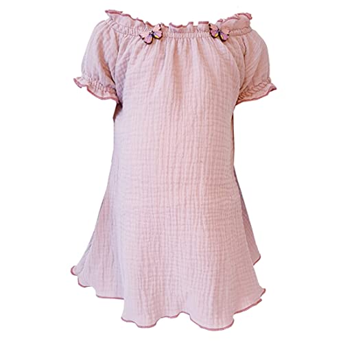 Lilakind“ Mädchen Musselin Carmen Kleid Uni Rosa Gr. 104/110 - Made in Germany von Lilakind