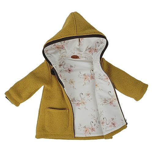 Lilakind“ Wollwalk Kinder-Mantel mit Taschen Walk Kapuzen Jacke Senfgelb Gr. 110/116 - Made in Germany von Lilakind