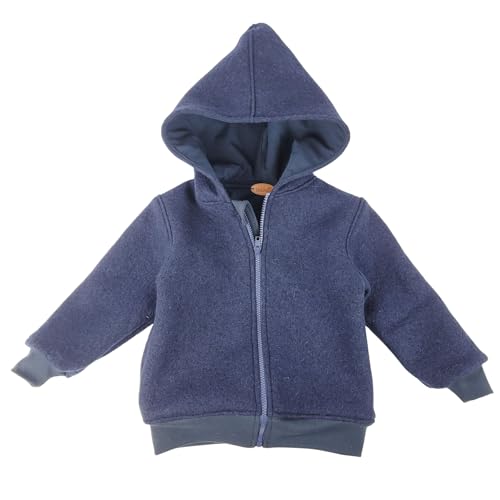 Lilakind“ Wollwalk Kinderjacke Walk Kapuzen Jacke gefüttert mit Jersey Marine Dunkelblau Blau Gr. 86/92 - Made in Germany von Lilakind