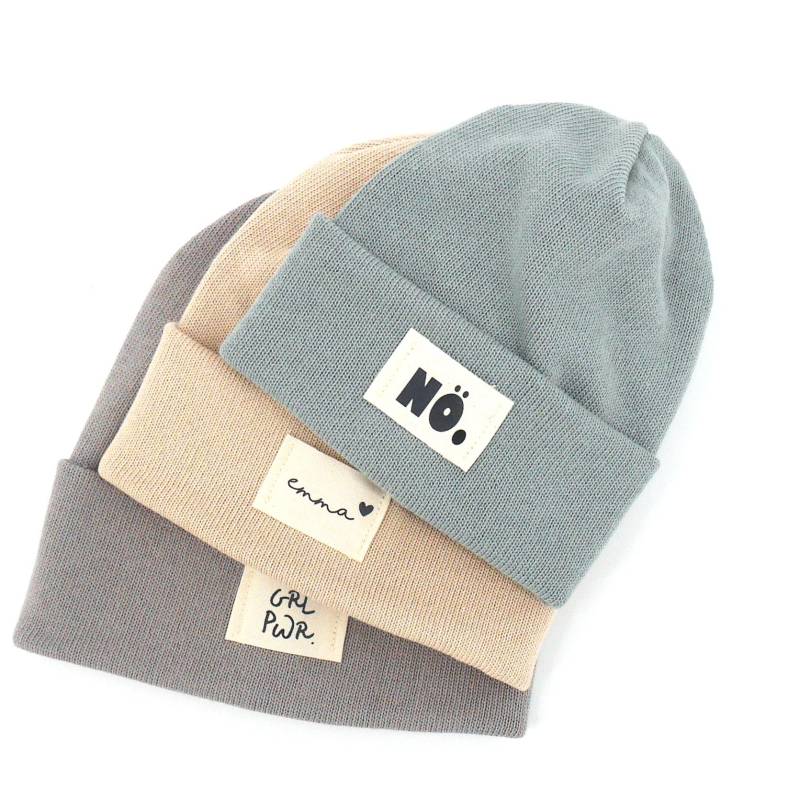 Doppelbeanie Strick Baumwolle Mit Personalisiertem Patch I Viele Farben Patchauswahl Hipster Mütze Warm von LilaliDE