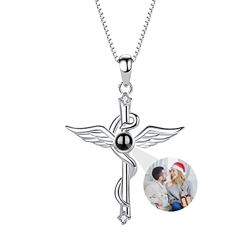 Lilancer Personalisierte Engelsflügel Kette Mit Kreuz| Benutzerdefinierte Kette Mit Bild, Sterling Silber,Geburtstag Romantisches Geschenk,Projektionskette (Stil 2) von Lilancer