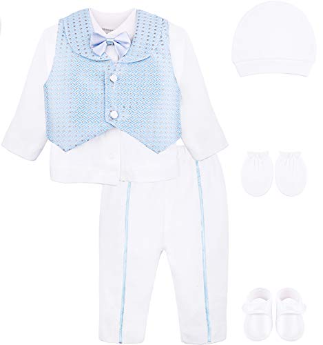 Lilax Baby Jungen Neugeborene Gentleman Outfit Langarm Weiß Hemd mit Weste und Hose 6-teiliges Set - - 0-3 Monate von Lilax