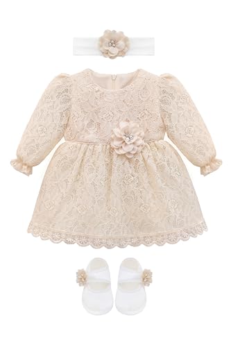 Lilax Baby Mädchen Spitze Blumen Bestickt Kleid mit passenden Schuhen Taufe Taufkleid, cremefarben, 50 von Lilax