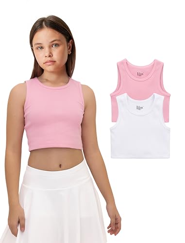 Lilax Mädchen Girls Crop Top Pack of 2 Weste, weiß/rosa, 14 Jahre (2er Pack) von Lilax