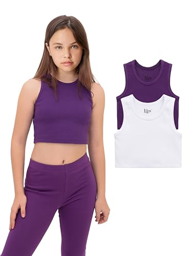 Lilax Mädchen Girls Crop Top Pack of 2 Weste, Weiß-Lila, 9 Jahre (2er Pack) von Lilax