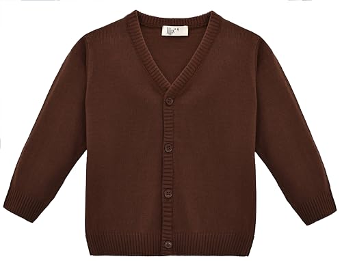 Lilax Jungen Langarm Uniform V-Ausschnitt Cardigan Sweater, Braun, 128 von Lilax