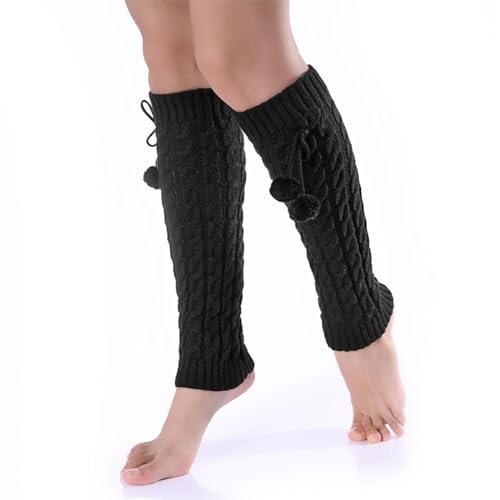 Lilbitty 1 Paar Damen Winter Beinwärmer Overknee-Beinstulpen mit Fellbällchen - Weiche Lange Kniestrümpfe für alle Beinformen (Schwarz) von Lilbitty