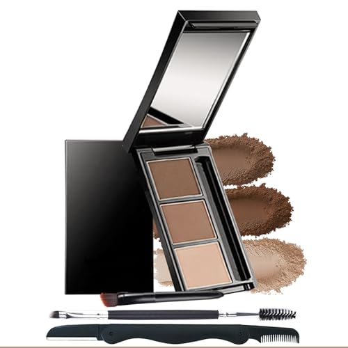 Lilbitty 1 Set 3-Farben Augenbrauenpuder Set für Frauen, Langanhaltende Wasserdichte Augenbrauenpalette, Dunkel/Hell Braun Augenbrauen Kit mit Spiegel, Augenbrauenbürste & Rasierer von Lilbitty