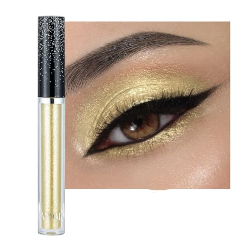Lilbitty 1 Stück Glitzer Lidschatten Flüssigpigmente Metallisch Glanz Funkelnd Smokey Eye Look Schimmer Gold Goldene Perlmutt-Glitzer-Lidschattenflüssigkeit von Lilbitty