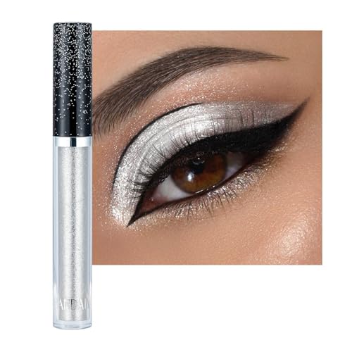 Lilbitty 1 Stück Glitzer Lidschatten Flüssigpigmente Metallisch Glanz Funkelnd Smokey Eye Look Schimmer Silber Silberne Perlmutt-Glitzer-Lidschattenflüssigkeit von Lilbitty