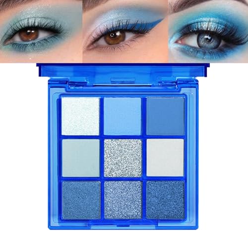 Lilbitty 1er Set 9 Farben Glitzer Lidschatten Palette, Wasserfest Pigmentierte Augen Make-up Palette in Blau Silber Schimmer, Langanhaltender Lidschatten für Frauen und Mädchen von Lilbitty