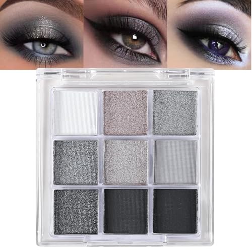 Lilbitty 1er Set 9 Farben Glitzer Lidschatten Palette, Wasserfest Pigmentierte Augen Make-up Palette in Schwarz Silber Schimmer, Langanhaltender Lidschatten für Frauen und Mädchen von Lilbitty