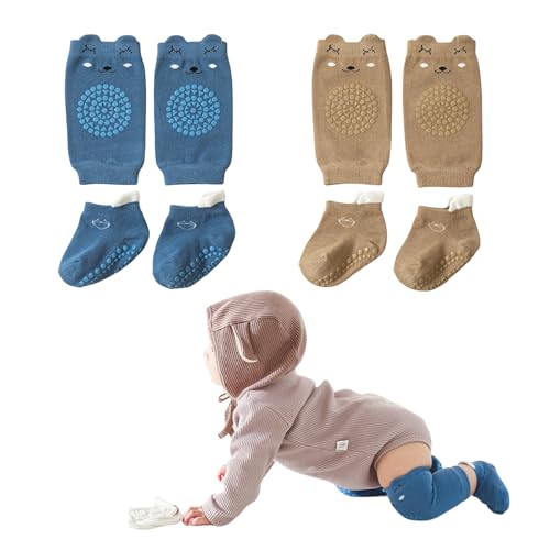 Lilbitty 2 Paar Baby Krabbeln Baby Knieschoner und 2 Paar Baby Socken,Anti Rutsch Krabbelhilfe mit Gummipunkte Krabbelschoner Stulpen Knieschützer für Kleinkinder 0-24 Monate von Lilbitty