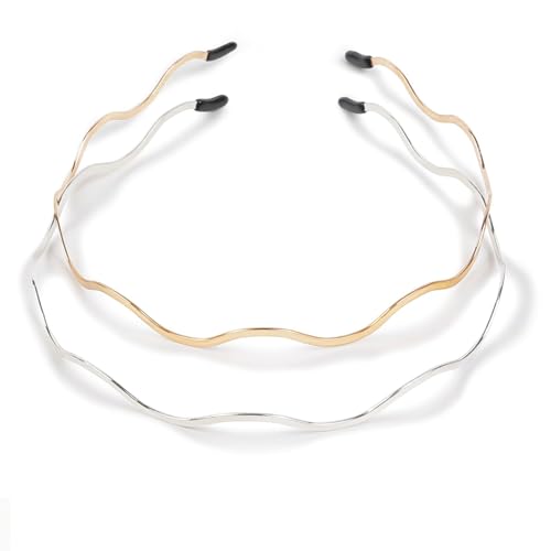 Lilbitty 2 Stück Haarreifen Damen Elastische Gold und Silber Haarbänder für Mode Tracht Kommunion Haarreif Diadem Haarschmuck für Damen Kommunion Mädchen Haarreif Dirndl Braut von Lilbitty