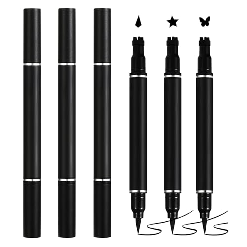 Lilbitty 3 Stück Tattoo Stift Wasserdichte Eyeliner Stempel Set, Doppelkopf Design, Präziser Kajal Und Charmante Muster Stempel Für Perfektes Augen-Make-up von Lilbitty