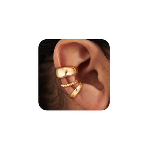 Lilbitty 3-teiliges Earcuff-Set in Gold – Verstellbarer Ohrschmuck ohne Ohrlöcher, Hypoallergen und Nickelfrei, Stilvoller Ohrschmuck für Damen von Lilbitty