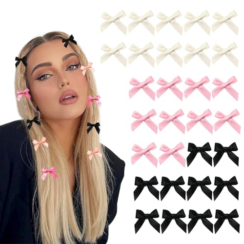 Lilbitty 30pcs Bogen Haare Clips 3 Farben Satin Mini Bowknot Haare Kawaii Bogenklaue Clip Barrettes Ribbon Haarnadeln für Frauen Mädchen von Lilbitty