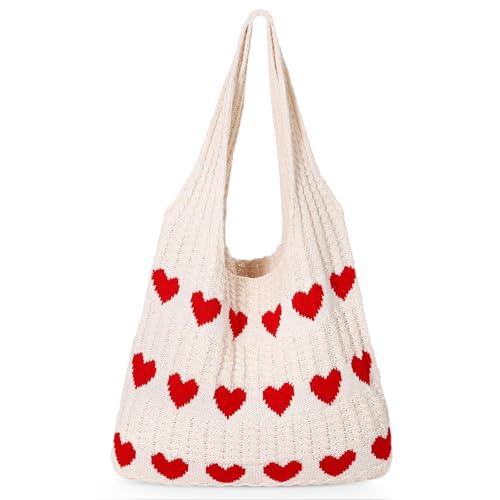 Lilbitty Herz Häkeltasche Süße Handtasche für Frauen Y2K Accessoires Valentinstag Ästhetik Gehäkelte Tasche Stricktasche, Perfekt für It-Girl Styles von Lilbitty
