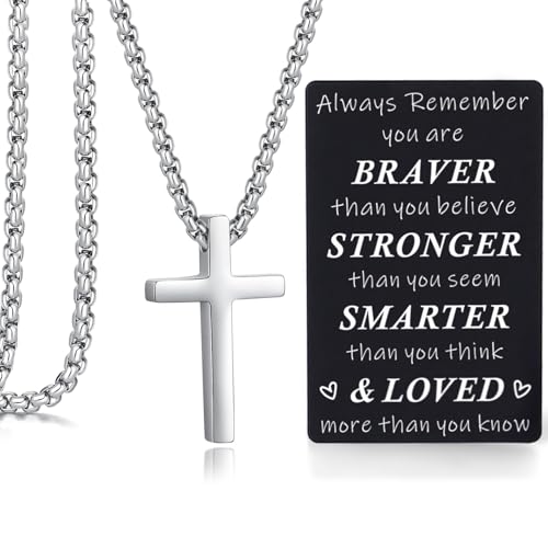 Lilbitty Kreuzkette Herren Silber Mit Schwarz Metallbackkarte, Legant Verpackt In Schwarzer Schmuck-Geschenkbox, Perfekte Herrenkette Für Alltag Und Besondere Anlässe von Lilbitty