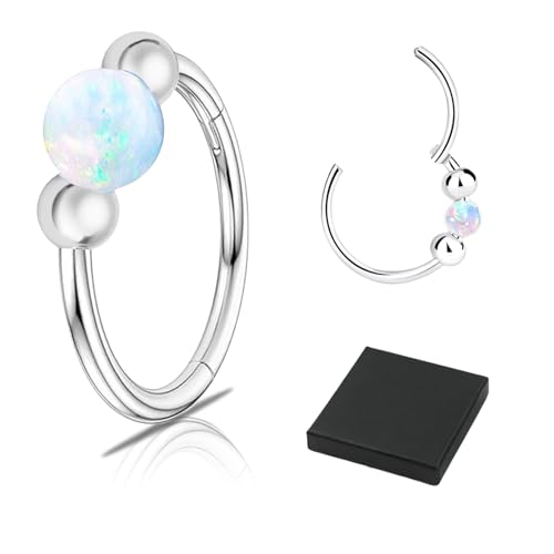 Lilbitty Opal Nasenring 18G, 316L Chirurgenstahl Nasenpiercing, Fake Septum für Frauen, Silber Nasenring Piercing, Cartilage Helix Conch Tragus Ohrring von Lilbitty