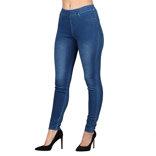Lildy Damen Denim Jeggings Stretchable Baumwollmischung, Mittelblau mit blauen Nähten, Large-X-Large von Lildy