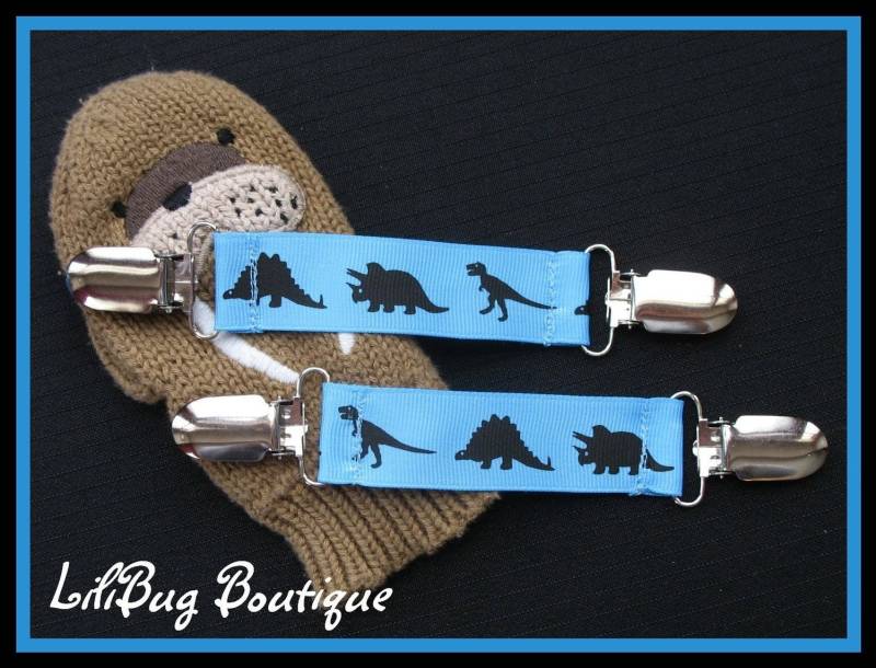Lilibug Blau Dinosaurier Mitten Clip Set - Legt Handschuhe Zu Beschichten Great Für Jungen von LiliBugBoutique