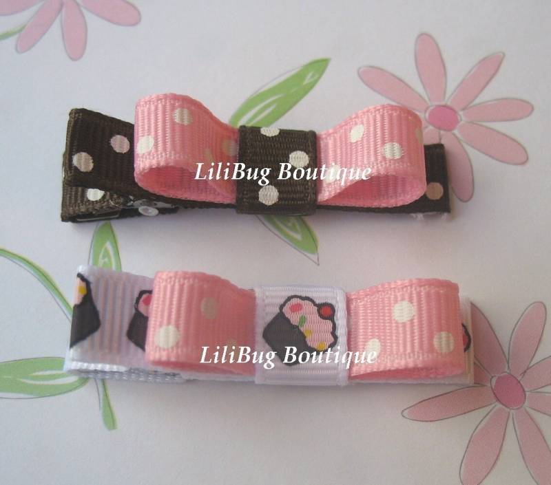 Lilibug Cupcakes Und Dots Tuxedo Hair Bow Set von LiliBugBoutique
