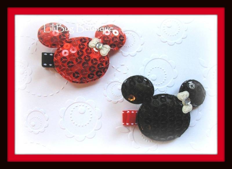 Lilibug Glitzernden Pailletten Minnie Mouse Haar Clippie Set von LiliBugBoutique
