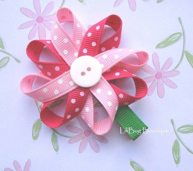 Lilibug Pink Polka Dot Flower Hair Clippie von LiliBugBoutique