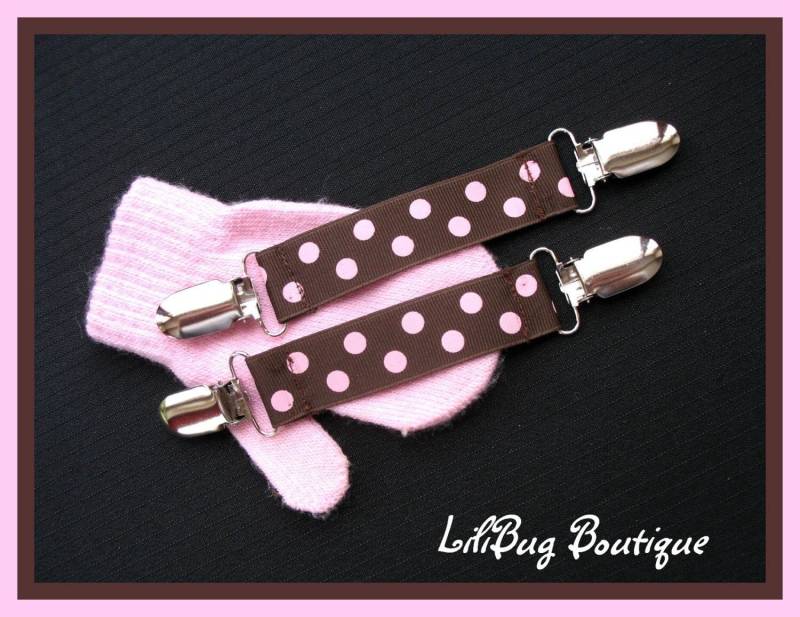 Lilibug Rosa Und Schokolade Braun Dot-Fäustling-Clip-Set - Misst Handschuhe Fell Groß Für Mädchen von LiliBugBoutique
