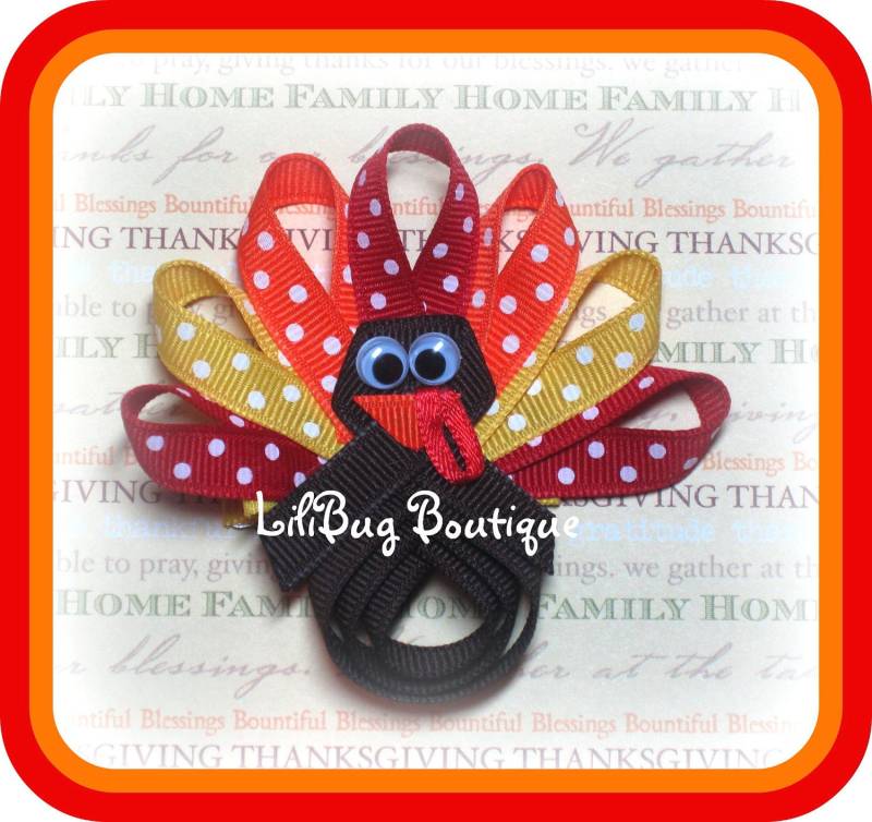 Lilibug Thanksgiving Fallen Polka Dot Türkei Haarspange von LiliBugBoutique