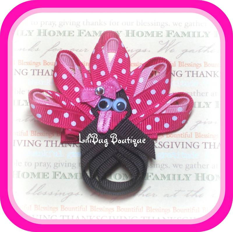 Lilibug Thanksgiving Rosa Girly Türkei Haarspange von LiliBugBoutique