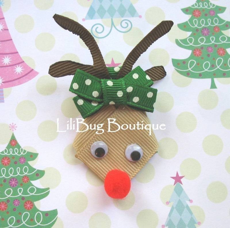 Lilibug Winter Christmas Holiday Rudolph Die Red Nose Reindeer-Haarspange Lilibug Winter Christmas Holiday Rudolph Die Red Nose Reindeer-Haarspange von LiliBugBoutique