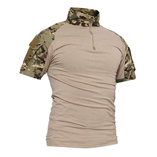 LiliChan Tactical Short Sleeves Herrenhemden Military Shirt Outdoor Shirt Tactical Combat Shirt mit Reißverschluss (Medium, Tarnung) von Lilychan