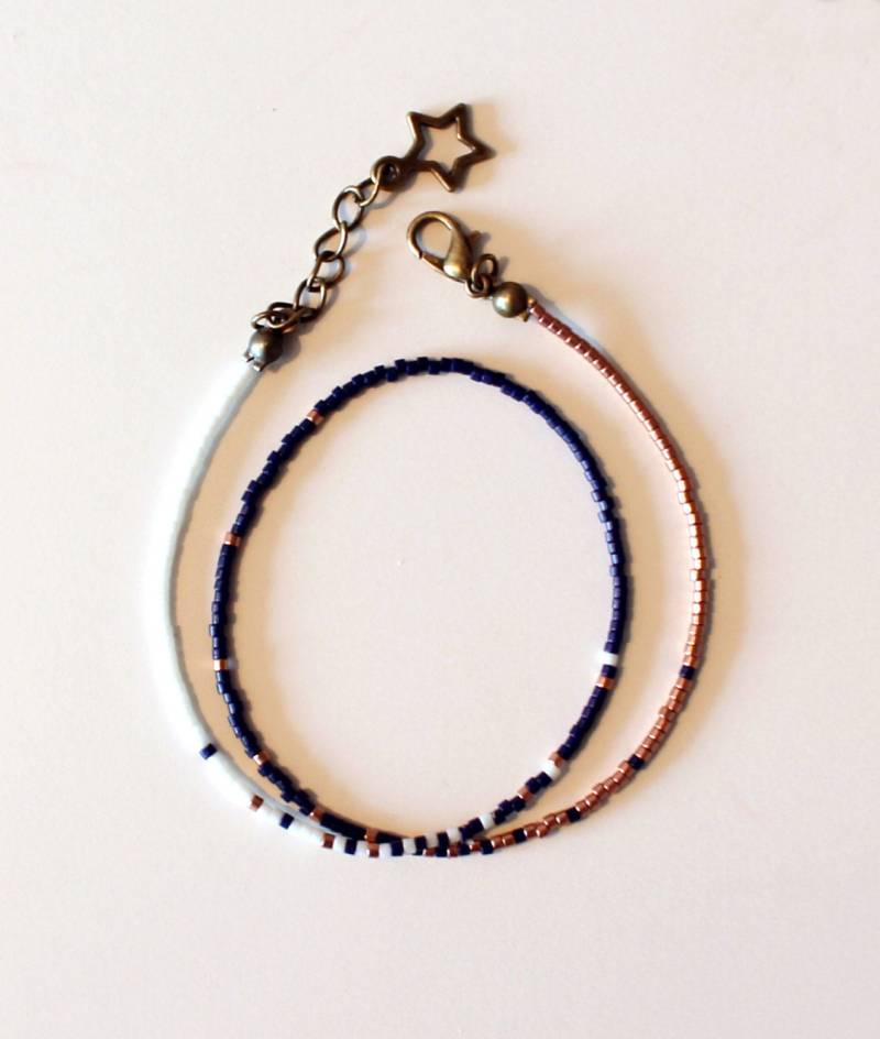 Armband "French Touch" 1 in Weiß, Blau Und Kupfer Perlen von LiliLor