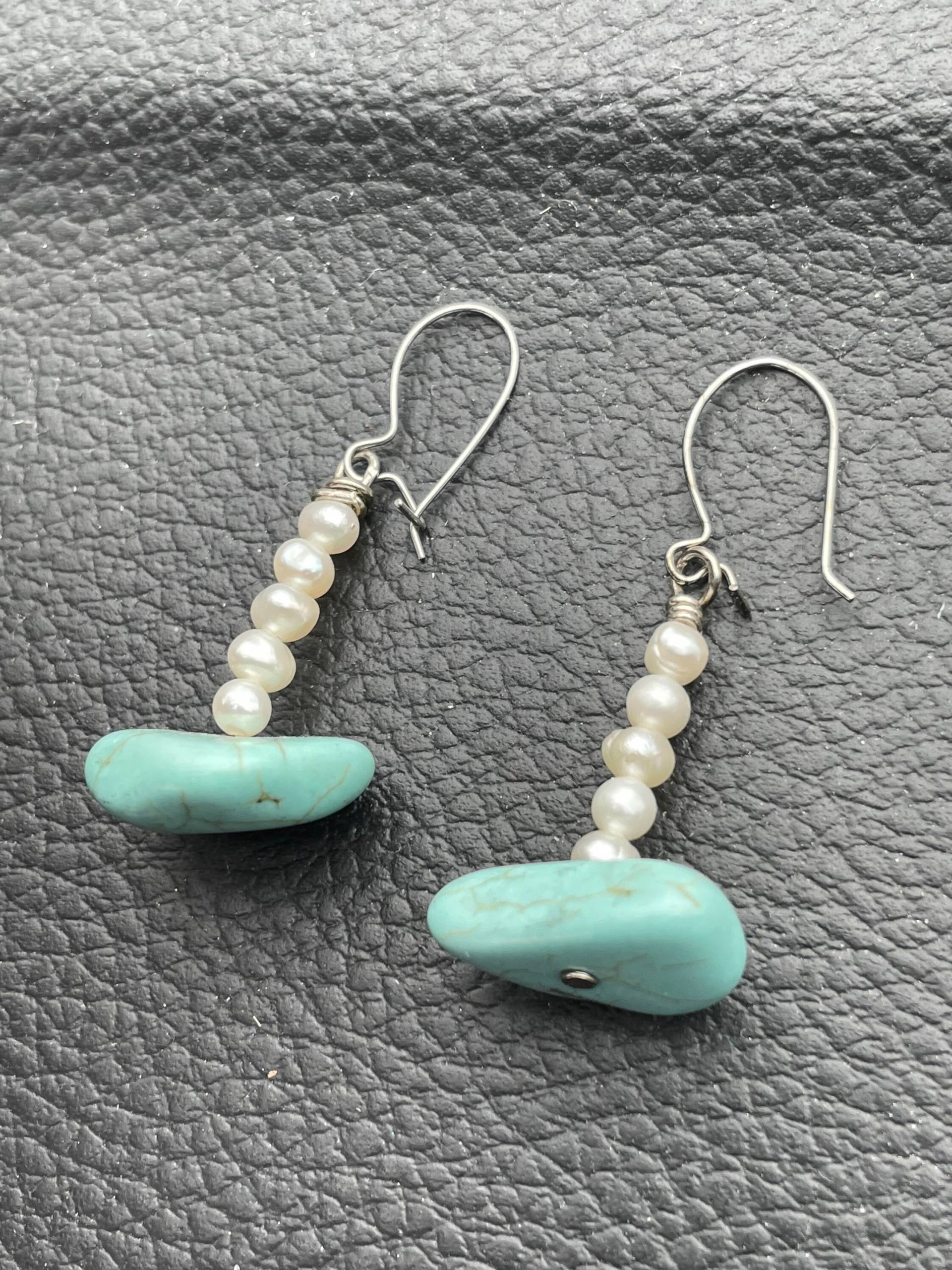 Türkis, Perle Und Sterling Silber Ohrringe Türkis, Perle Und Sterling Silber Ohrringe von LiliacLilli