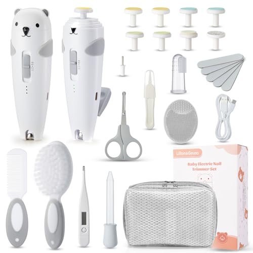 Lilian&Gema Baby Nagelfeile Elektrisch, Elektrische Nagelfeile mit 9 Schleifkopf, 28 in 1 Baby Nagelset mit LED Licht, Nagelpflegeset Elektrisch für Babys, Kleinkind, Erwachsene, USB Laden, Grau Lilian&Gema Baby Nagelfeile Elektrisch, Elektrische Nagelfeile mit 9 Schleifkopf, 28 in 1 Baby Nagelset mit LED Licht, Nagelpflegeset Elektrisch für Babys, Kleinkind, Erwachsene, USB Laden, Grau von Lilian&Gema