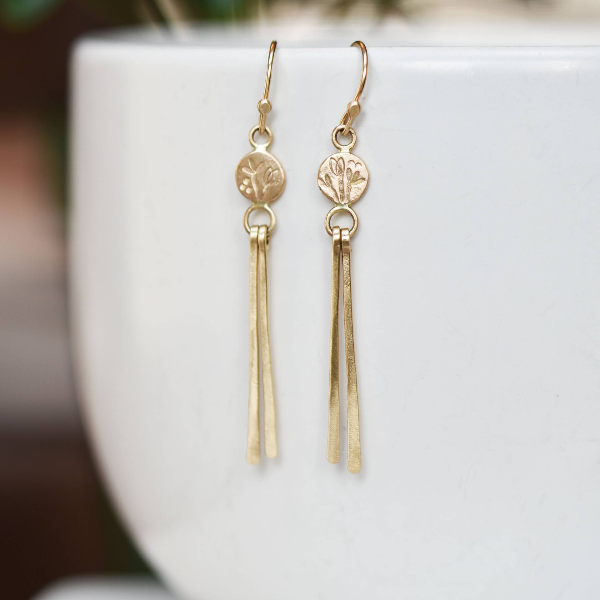 14K Gold Sukkulenten Ohrringe Handgemachte Tropfen Aus Satin Gebürstet von LilianGinebra