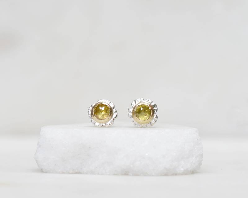 Gelbe Diamant Blumen Ohrstecker, 14K Gold & Sterling Silber Rosenschliff Ohrringe, April Geburtsstein, Brautjungfer Geschenk Gelbe Diamant Blumen Ohrstecker, 14K Gold & Sterling Silber Rosenschliff Ohrringe, April Geburtsstein, Brautjungfer Geschenk von LilianGinebra