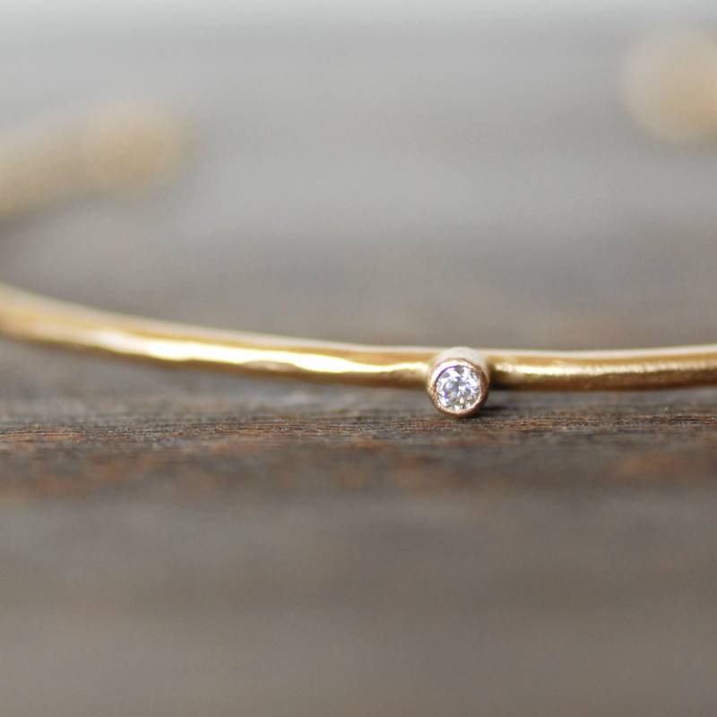 Handgemachter Solider 14K Golddiamant-Manschettenarmband, Gehämmerter Armreif Mit Diamant, Stapelarmreif Handgemachter Solider 14K Golddiamant-Manschettenarmband, Gehämmerter Armreif Mit Diamant, Stapelarmreif von LilianGinebra