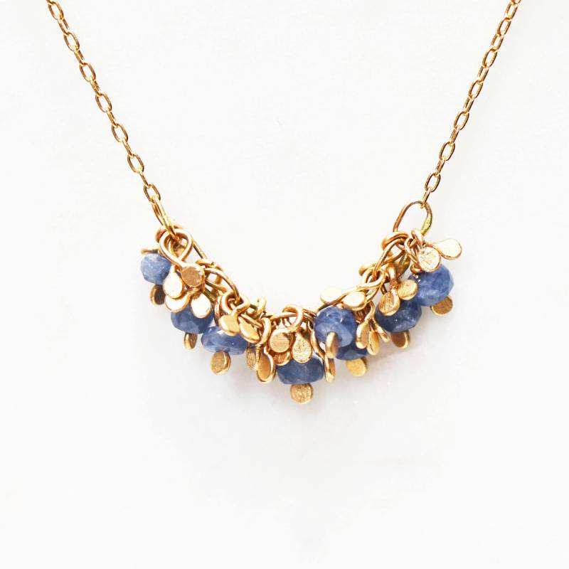 Solid Gold Saphir Samenling Halskette, 14K Cluster Charme Statement Feine Schmuck Geschenke von LilianGinebra