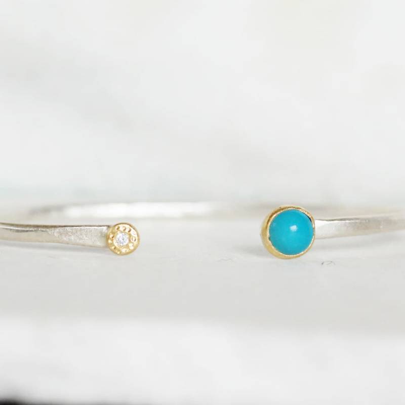 Türkis Und Diamant Manschette - Sterling 14K Gold Offene von LilianGinebra