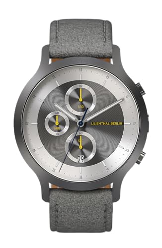 Lilienthal Berlin Chronograph LP Dark Silver White in dunkelgrau – Herrenuhr am braunen Leder-Armband aus 316L Chirurgenstahl mit einem Quarzuhrwerk & saphirgehärtetem Mineralglas – 42,5 mm von Lilienthal