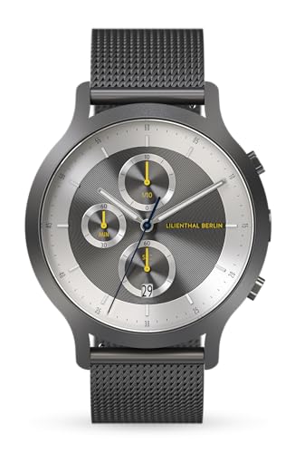 Lilienthal Berlin Chronograph LP Dark Silver White in dunkelgrau – Herrenuhr am grauen Mesh-Armband aus 316L Chirurgenstahl mit einem Quarzuhrwerk & saphirgehärtetem Mineralglas – 42,5 mm von Lilienthal