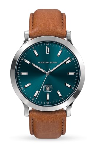 Lilienthal Berlin Herrenuhr Huxley II in Oceanic Teal – Armbanduhr am hellbraunen Leder-Armband – aus 316L Chirurgenstahl mit einem Quarzuhrwerk & saphirgehärtetem Mineralglas – 40 mm von Lilienthal